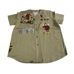 Vintage Quacker Factory Womens Small Gardening Angel Shirt w Button Covers QVC